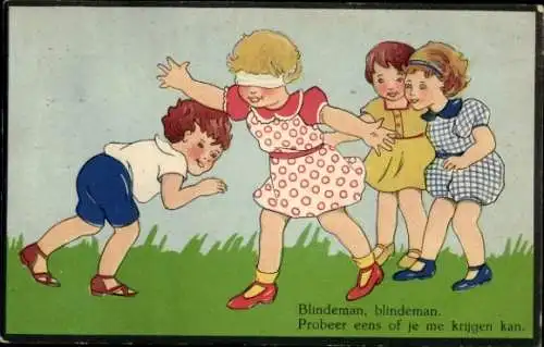Ak Dresden Bühlau, Blindekuh spielen 3 Kinder