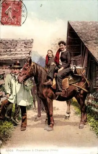 Ak Champéry Kanton Wallis, Bauernfamilie, Pferd