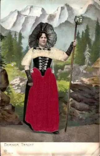 Präge Stoff Ak Kanton Bern, Frau in Berner Tracht