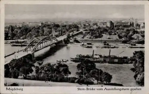 Ak Magdeburg an der Elbe, Gesamtansicht, Stern-Brücke, vom Ausstellungsturm gesehen