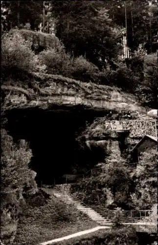 Ak Pottenstein in Oberfranken, Teufelshöhle, Teufelshöhle mit Terrassencafé, bei Pottenstein, ...