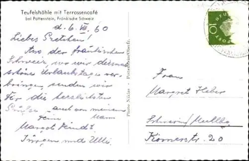 Ak Pottenstein in Oberfranken, Teufelshöhle, Teufelshöhle mit Terrassencafé, bei Pottenstein, ...