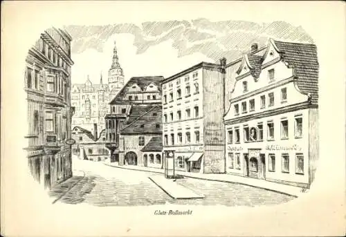 Ak Kłodzko Glatz Schlesien, Zeichnung des Glatz-Roßmarkts, Gebäude, Stadtansicht