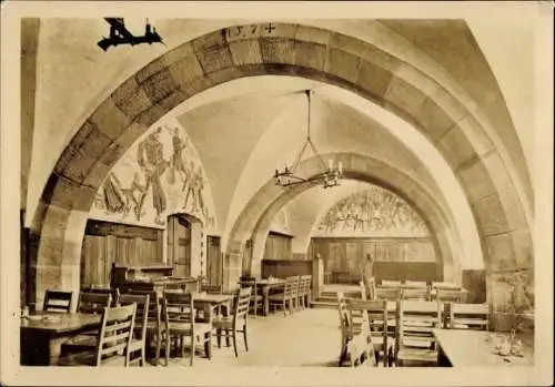 Ak Wrocław Breslau Schlesien, Schweidnitzer Keller, Säulen, Holzmöbel, Wandmalereien, historis...