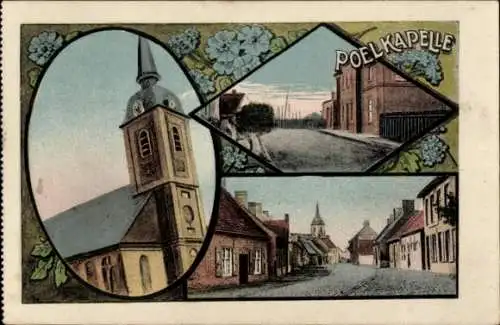 Ak Langemarck Langemark Poelkapelle Westflandern, Kirche, Straßenpartie