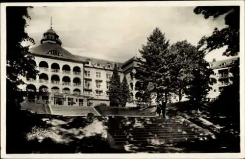 Ak Gräfenberg in Oberfranken, Architektonisches Gebäude, Bäume, Treppe, Schwarz-Weiß-Bild, 1930er