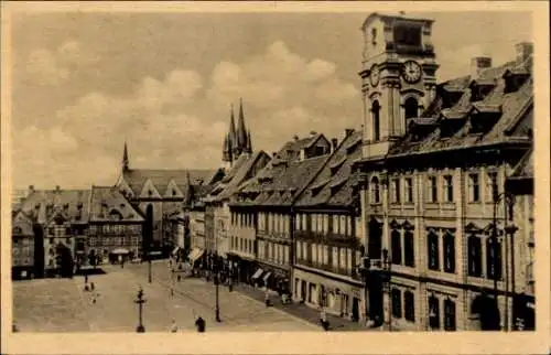 Ak Cheb Eger Region Karlsbad, Marktplatz, Dr. E. Beneš,  Gebäude, Uhrturm