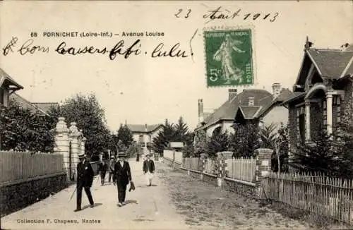 Ak Pornichet Loire Atlantique, Avenue Louise, zwei Männer in Anzügen, zahlreiche Bäume, Häuser