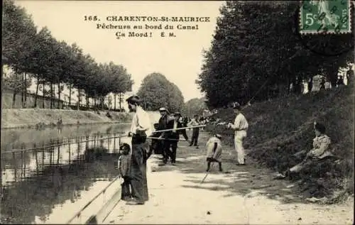 Ak Saint Maurice Charenton Val de Marne, Angler am Kanalufer