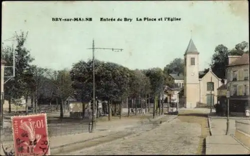Ak Bry sur Marne Val de Marne, Ortseingang, Platz, Kirche
