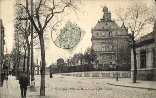 Ak Pantin Seine Saint Denis, Alte Straße, Gebäude mit Türmchen, Bäume, Poststempel