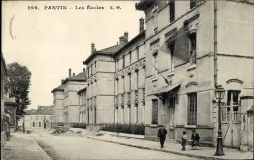 Ak Pantin Seine Saint Denis, Vorderansicht der Schulen, Einwohner, Straße, Bäume