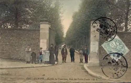 Ak Pantin Seine Saint Denis, Cimetière, Rue des Petits Ponts, Menschen, Bäume