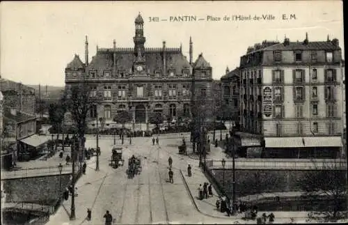Ak Pantin Seine Saint Denis, Rathausplatz