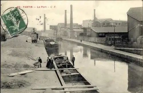Ak Pantin Seine Saint Denis, Industrieanlage, Kanal, Personen am Ufer