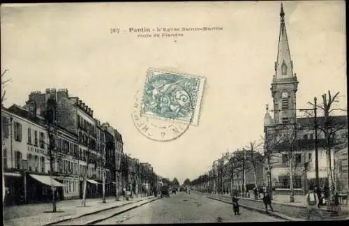Ak Pantin Seine Saint Denis, Eglise Sainte-Marthe, route de Flandre, Straßenansicht,  