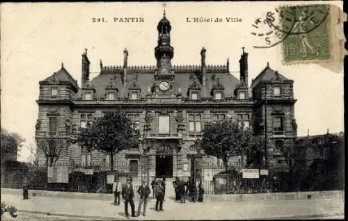 Ak Pantin Seine Saint Denis, Hôtel de Ville, s Gebäude, Menschen auf dem Platz, Bäume