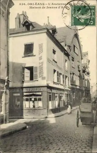 Ak Orléans Loiret, Strasse in  Hotel Progrès, Maison de Jeanne d'Arc, Restaurant