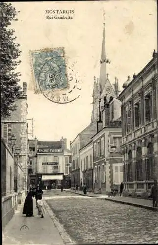 Ak Montargis Loiret, Straße Rue Gambetta, Kirche, Gebäude, Epicerie Parisienne
