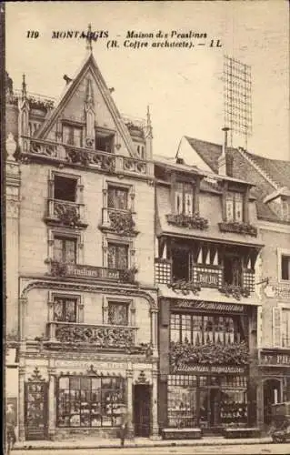 Ak Montargis Loiret,  mit Gebäudeansicht, Maison des Praslines, verschiedene Geschäfte