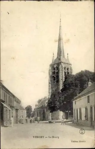 Ak Vimory Loiret, Kirchturm, Straße, Häuser, Personen