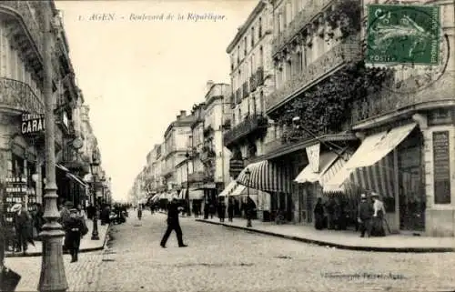 Ak Agen Lot et Garonne, Boulevard de la République, Central Gara,  Straßenansicht.