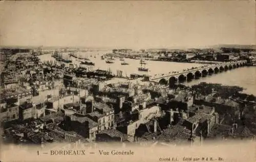 Ak Bordeaux Gironde, Blick auf  Fluss und Brücke, Hafenstadt,  Architektur