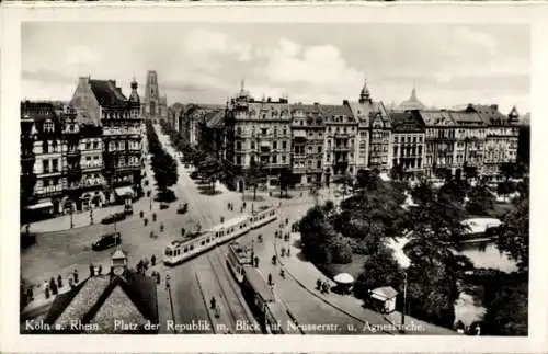 Ak Köln am Rhein, Blick auf Platz der Republik, Neusserstraße, Agneskirche, Tram