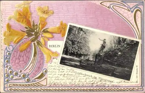 Präge Passepartout Ak Berlin Tiergarten, Goldfischteich im Tiergarten