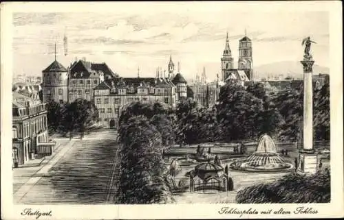 Ak Stuttgart am Neckar, Schlossplatz, Altes Schloss