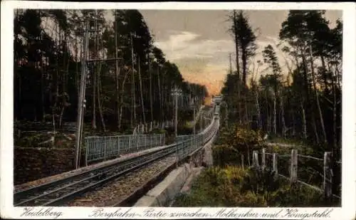 Ak Heidelberg am Neckar, Bergbahn zwischen Molkenkur und Königstuhl