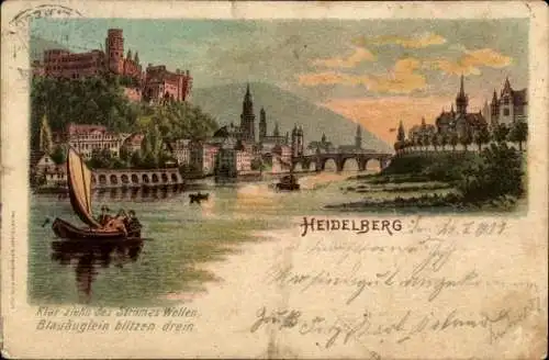Ak Heidelberg am Neckar, Schloss, Altstadt, Neckar, Bootsfahrer, Brücke, Turm