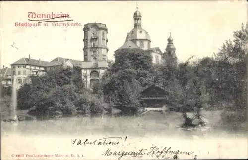 Ak Mannheim in Baden, Historische Stadtparkansicht, Sternwarte, nhaus, salutations