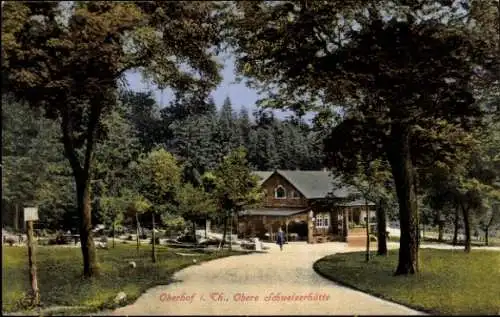 Ak Oberhof im Thüringer Wald, Landschaft mit Wald, Schweizerhütte, Straße, Einfamilienhaus