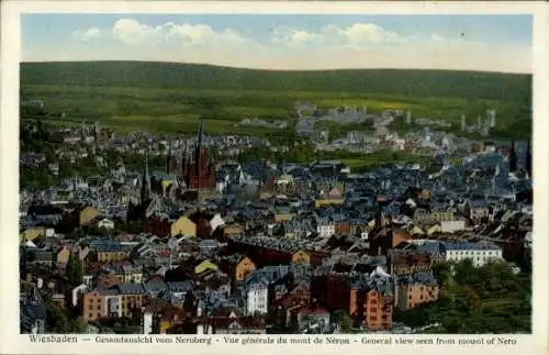 Ak Wiesbaden in Hessen, Gesamtansicht von  Neroberg, Stadtlandschaft, farbig