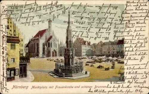 Ak Nürnberg in Mittelfranken, Albrecht Dürer Haus, Nürnberg Marktplatz, Frauenkirche, schöner Bru