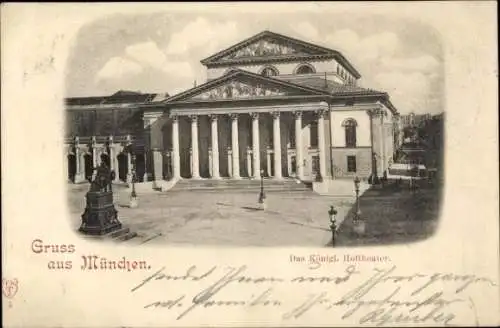 Ak München Bayern, Königliches Hoftheater, Prachtgebäude, Säulen, Stadtansicht