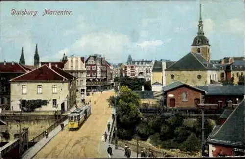 Ak Duisburg im Ruhrgebiet, Stadtansicht  Marientor, Straßenbahn, Gebäude