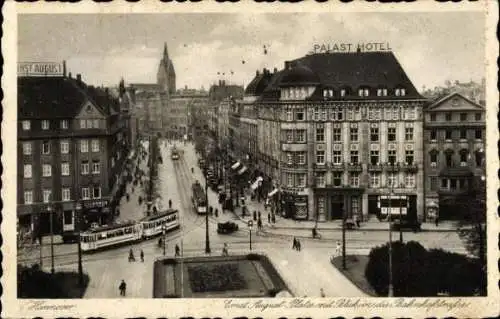 Ak Hannover in Niedersachsen, Ernst August Platz, Bahnhofstraße, Tram, Palast Hotel