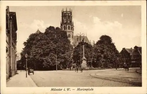 Ak Münster in Westfalen, Marienplatz, Türme, Bäume, Gebäude