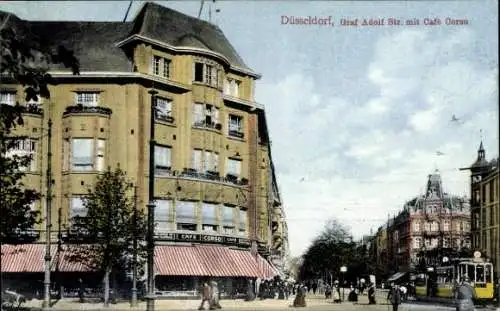 Ak Düsseldorf am Rhein,  Graf Adolf Str., Cafe Corso, Straßenbahn
