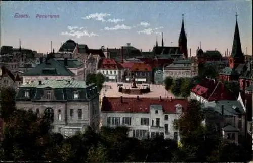 Ak Essen im Ruhrgebiet, Panorama , Denkmal, Kirchturm