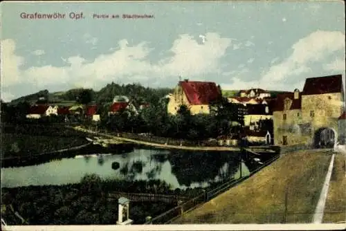 Ak Grafenwöhr im Oberpfälzer Hügelland Bayern, Partie am Stadtweiher