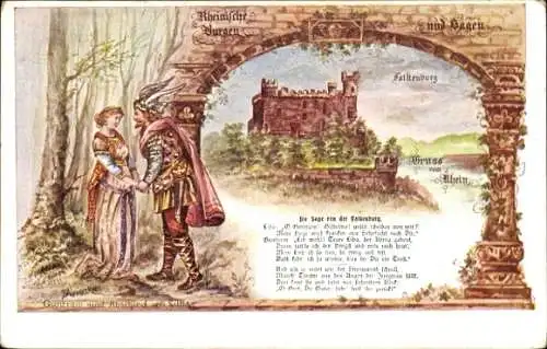 Ak Trechtingshausen am Rhein, Burg Reichenstein, Falkenburg, Guntram und Solba