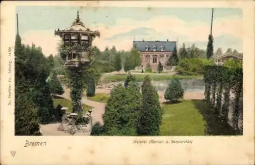 Ak Hansestadt Bremen, Meierei, Garten und Seepartie, Trenkler 14030