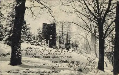 Ak Meiningen in Thüringen, Winterlandschaft mit Ruine, Glückwunsch zum neuen Jahr