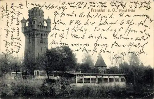 Ak Kliestow Frankfurt an der Oder, Kleist Höhe Turm, Gebäude im Vordergrund, Natur, alte 