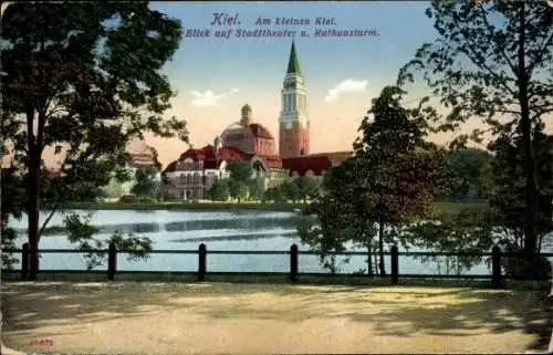 Ak Kiel, Kleiner Kiel, Stadttheater, Rathausturm