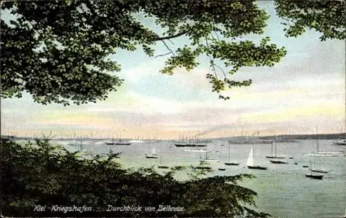 Ak Kiel in Schleswig Holstein, Kriegshafen, Durchblick von Bellevue, Boote