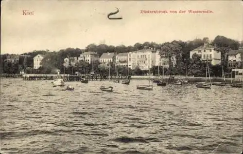 Ak Düsternbrook Kiel,  Binnenansicht, Düsternbrook von der Wasserseite, Boote im Wasser